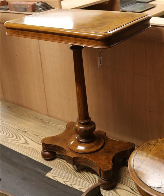 A Victorian banded and inlaid walnut tilt top wine table W.58cm